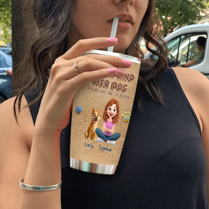 Custom Dog Tumbler – Cute Girl And Dog Lover Cartoon Design With Personalized Name - 89Prints