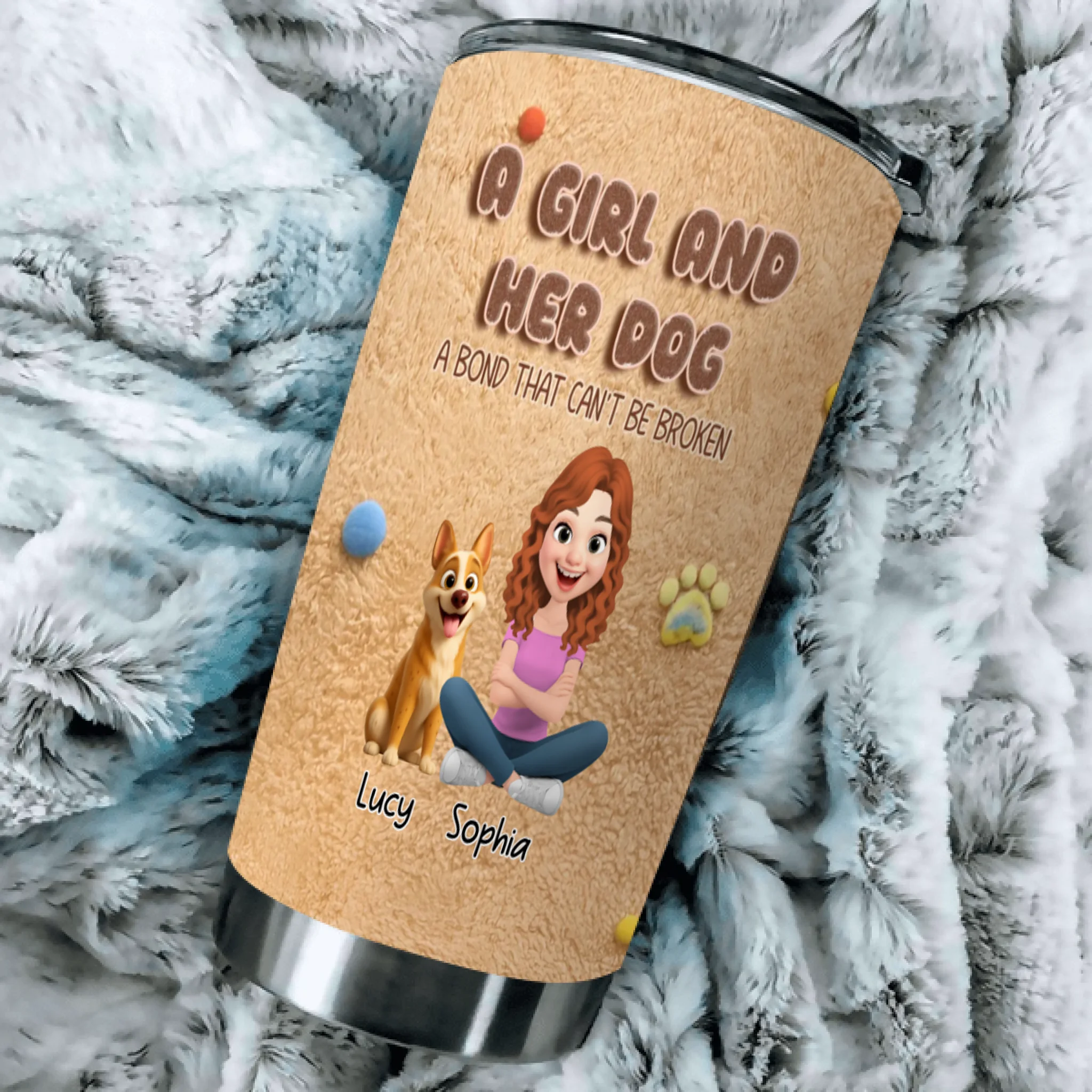 Custom Dog Tumbler – Cute Girl And Dog Lover Cartoon Design With Personalized Name - 89Prints