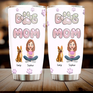 Dog Mom Custom Tumbler – Girl And Dogs Illustration With Pet Names - 89Prints