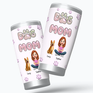 Dog Mom Custom Tumbler – Girl And Dogs Illustration With Pet Names - 89Prints