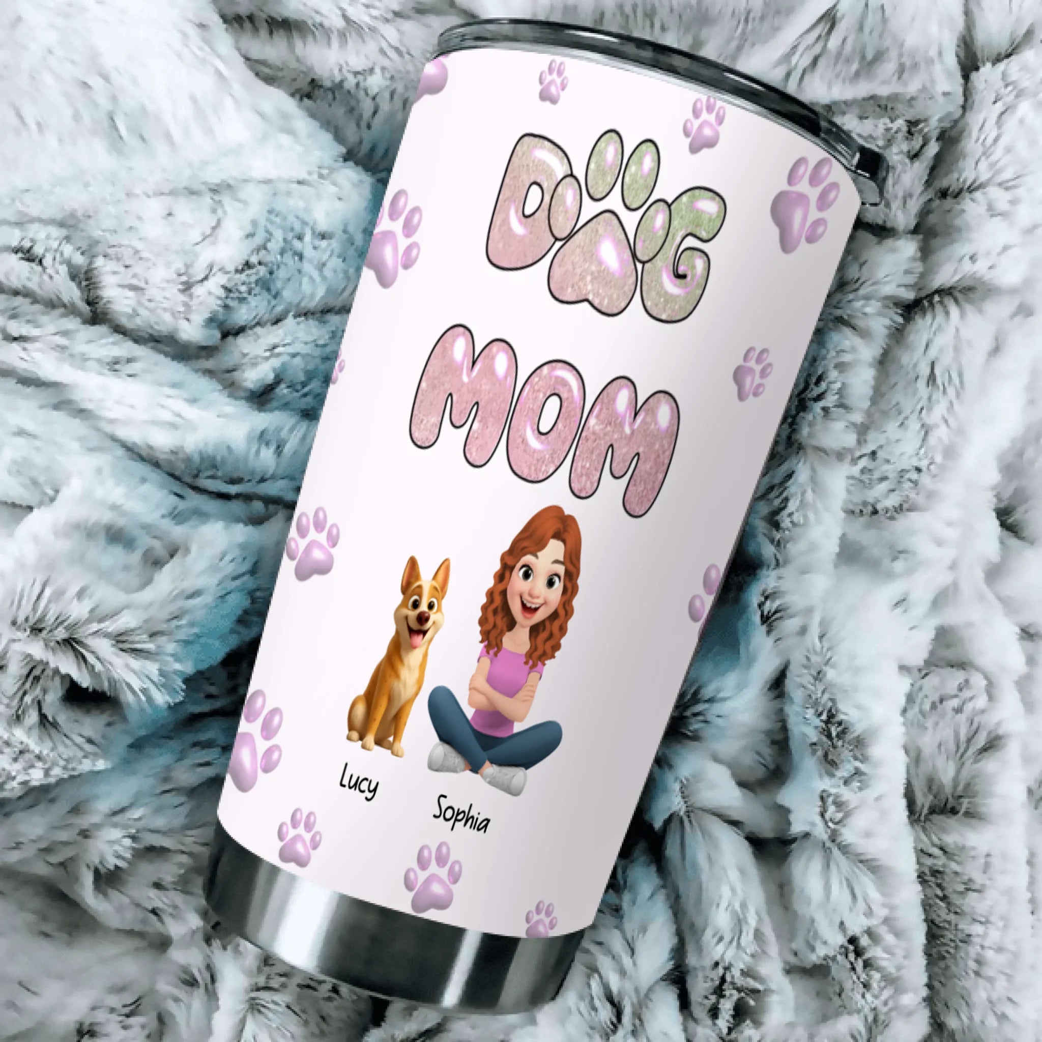Dog Mom Custom Tumbler – Girl And Dogs Illustration With Pet Names - 89Prints