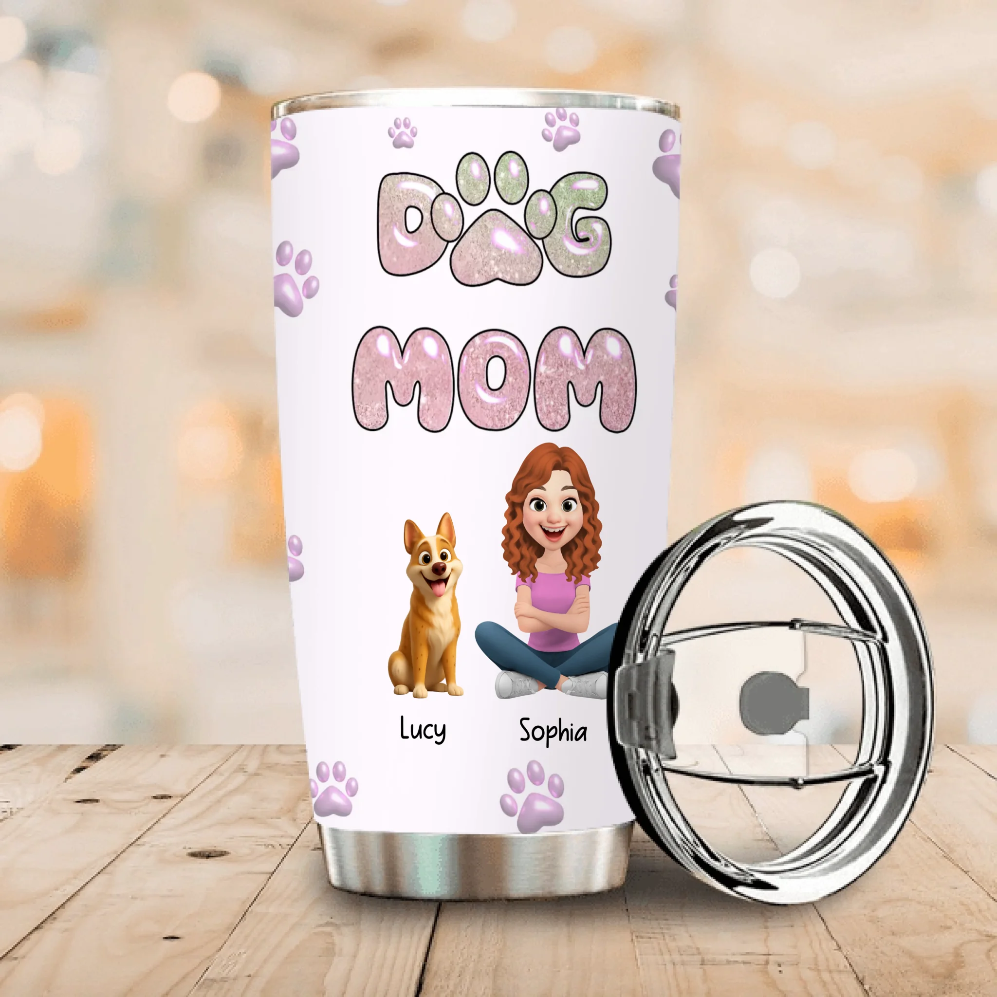 Dog Mom Custom Tumbler – Girl And Dogs Illustration With Pet Names - 89Prints