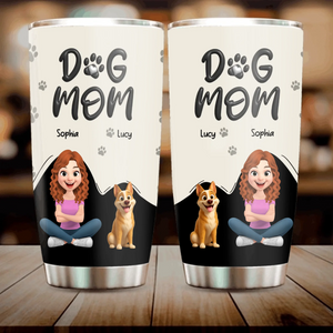 Custom Dog Mom 20 oz Tumbler – 3D Girl And Dog Character With Paw Style Lettering - 89Prints