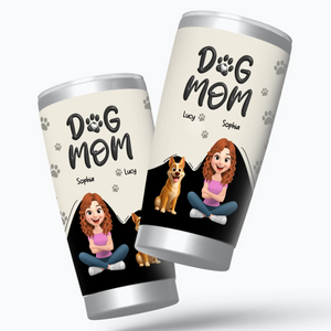 Custom Dog Mom 20 oz Tumbler – 3D Girl And Dog Character With Paw Style Lettering - 89Prints