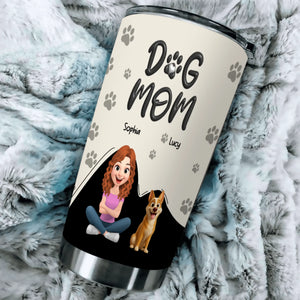 Custom Dog Mom 20 oz Tumbler – 3D Girl And Dog Character With Paw Style Lettering - 89Prints