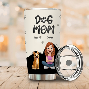 Custom Dog Mom 20 oz Tumbler – 3D Girl And Dog Character With Paw Style Lettering - 89Prints