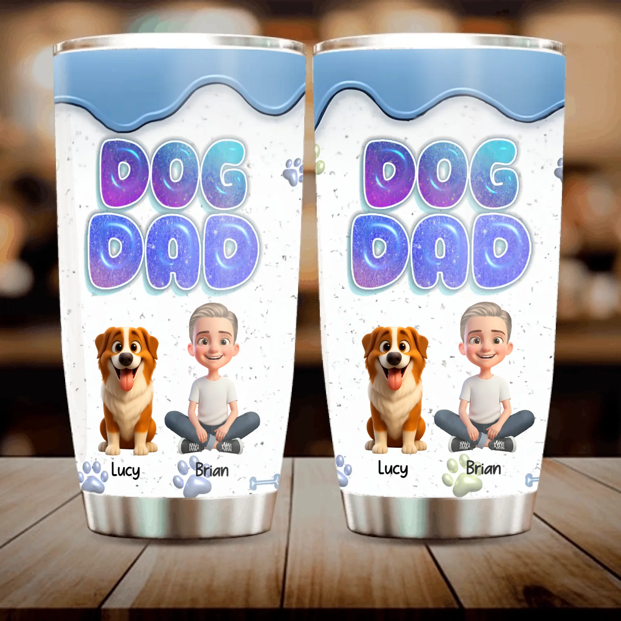 Personalized Dog Dad Tumbler – Cute Man Sitting With His Dogs Personalized Name Cup - 89Prints