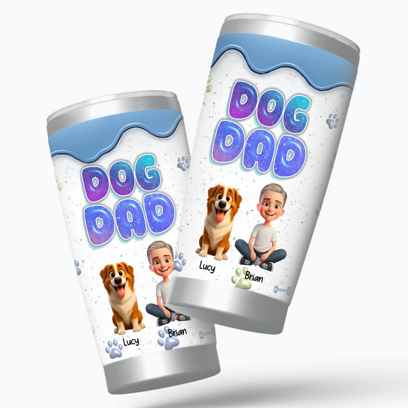 Personalized Dog Dad Tumbler – Cute Man Sitting With His Dogs Personalized Name Cup - 89Prints
