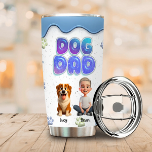 Personalized Dog Dad Tumbler – Cute Man Sitting With His Dogs Personalized Name Cup - 89Prints