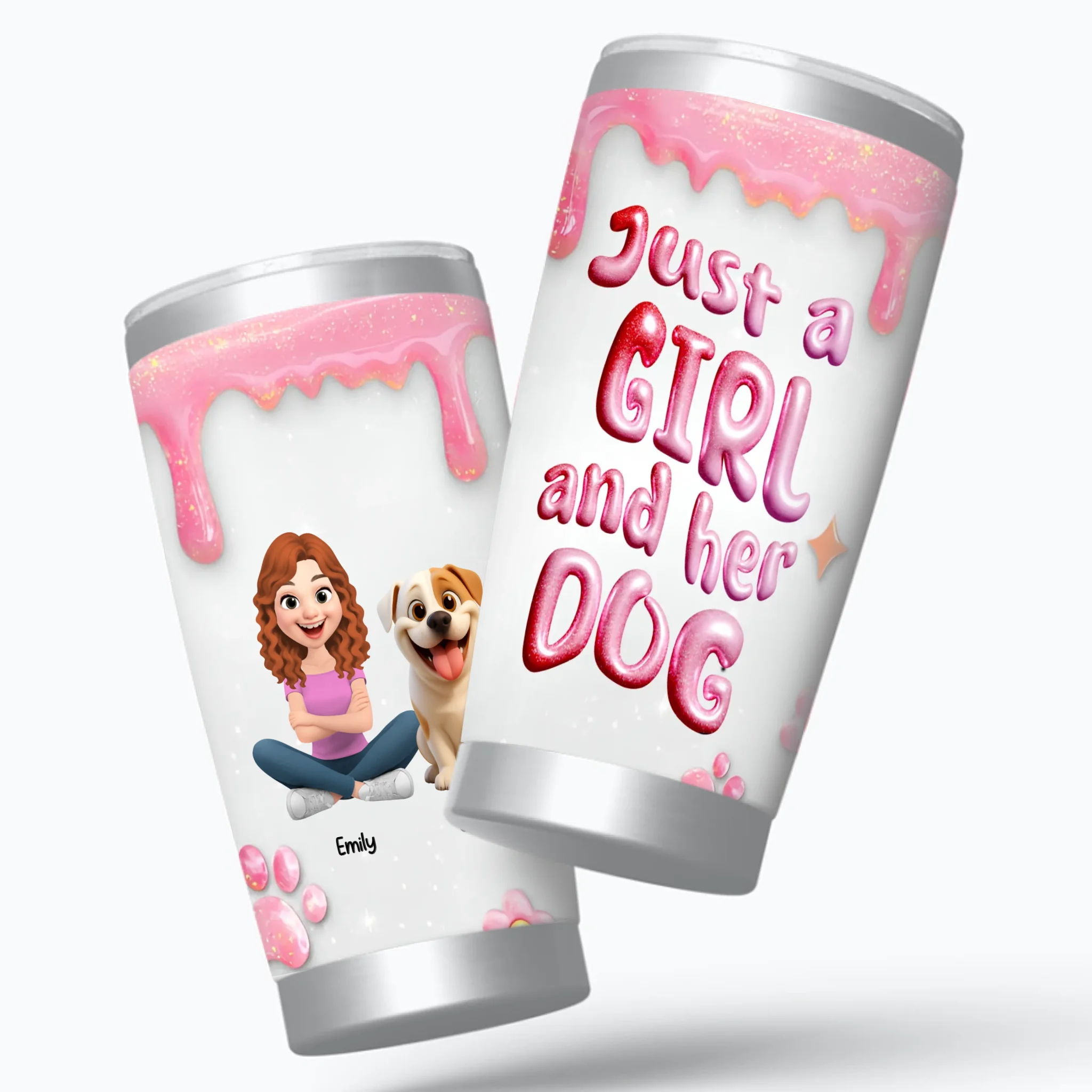 Personalised Dog Tumbler - Cute Just A Girl And Her Dog With Unqiue Name - 89Prints