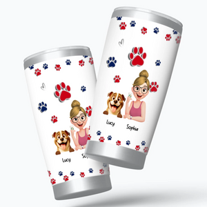 Personalzed Girl and Her Dog Tumbler – With Paw Print Background For Dog Owners - 89Prints