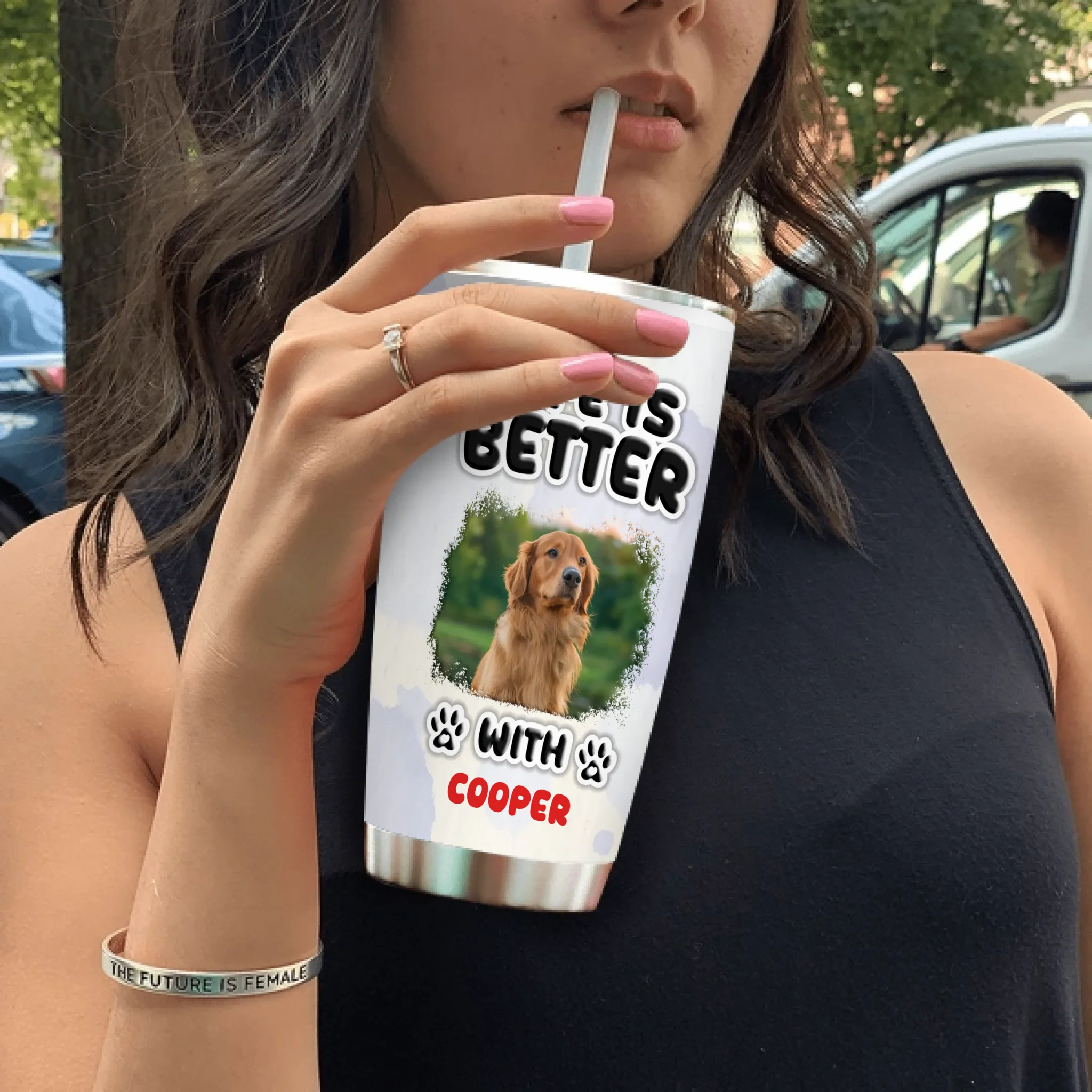 Custom Tumbler With Dog Picture – Life Is Better With Dog Picture And Name For Dog Lovers - 89Prints