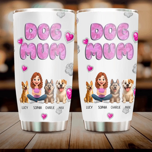 Custom Dog Mom Coffee Tumbler – Bubble Letter Design With Girl And Dog Personalized Names for Dog Owners - 89Prints