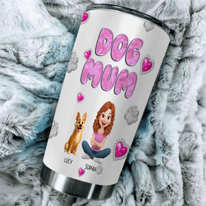 Custom Dog Mom Coffee Tumbler – Bubble Letter Design With Girl And Dog Personalized Names for Dog Owners - 89Prints