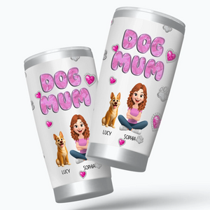 Custom Dog Mom Coffee Tumbler – Bubble Letter Design With Girl And Dog Personalized Names for Dog Owners - 89Prints