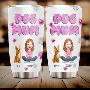 Custom Dog Mom Coffee Tumbler – Bubble Letter Design With Girl And Dog Personalized Names for Dog Owners - 89Prints