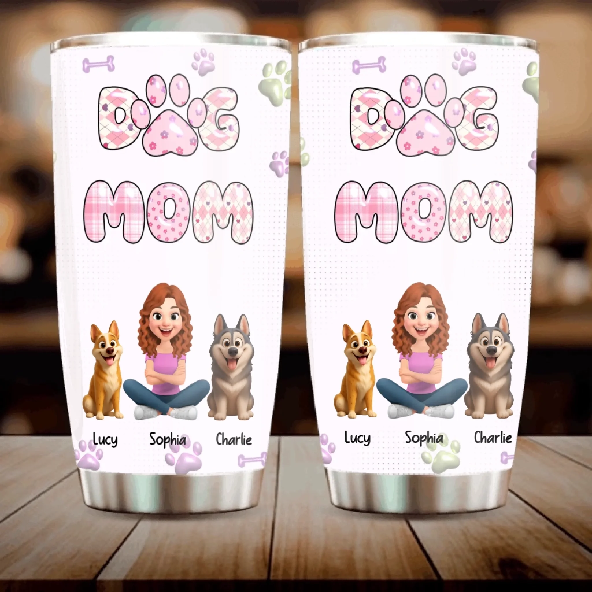 Dog Mom Tumbler - Custom Names with Multiple Dogs, Paw Print Design Gift For Dog Owners - 89Prints