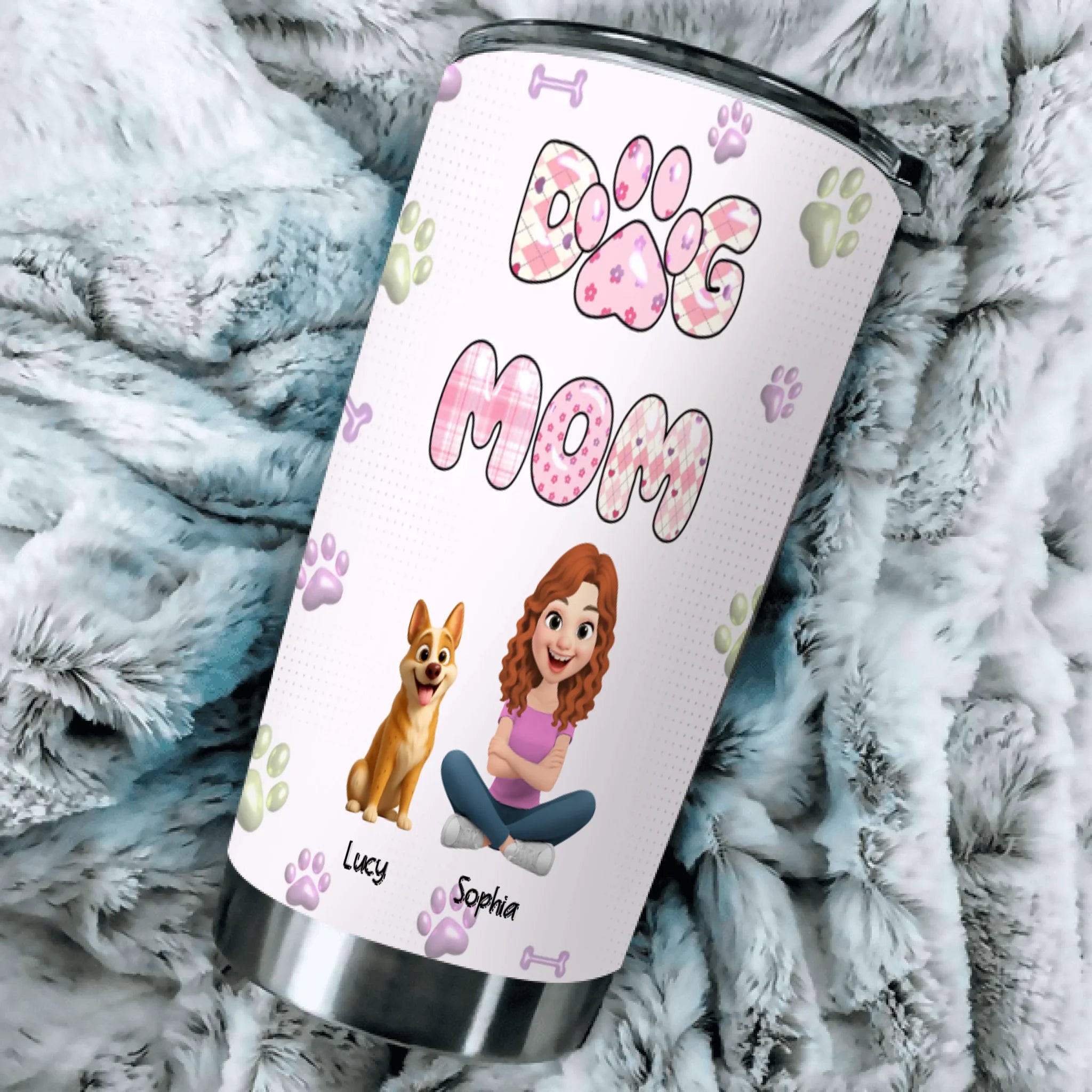 Dog Mom Tumbler - Custom Names with Multiple Dogs, Paw Print Design Gift For Dog Owners - 89Prints