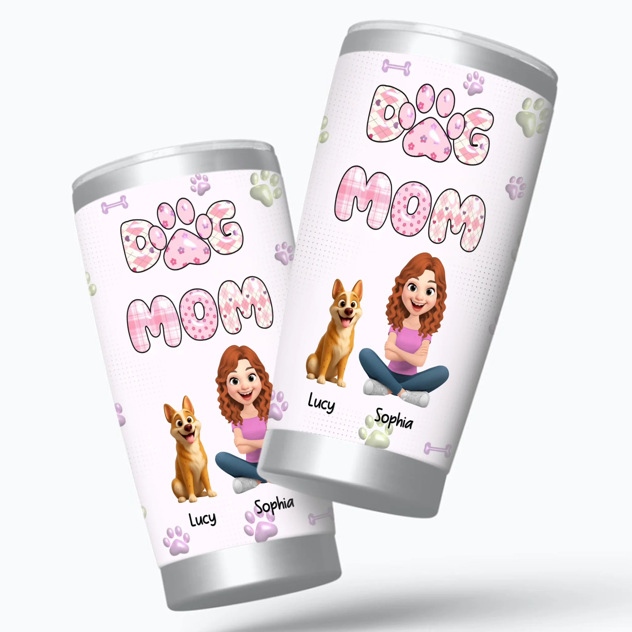 Dog Mom Tumbler - Custom Names with Multiple Dogs, Paw Print Design Gift For Dog Owners - 89Prints