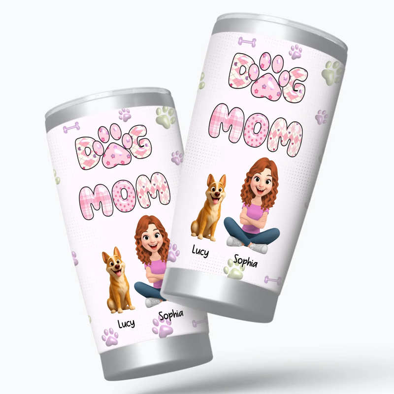 Dog Mom Tumbler - Custom Names with Multiple Dogs, Paw Print Design Gift For Dog Owners - 89Prints