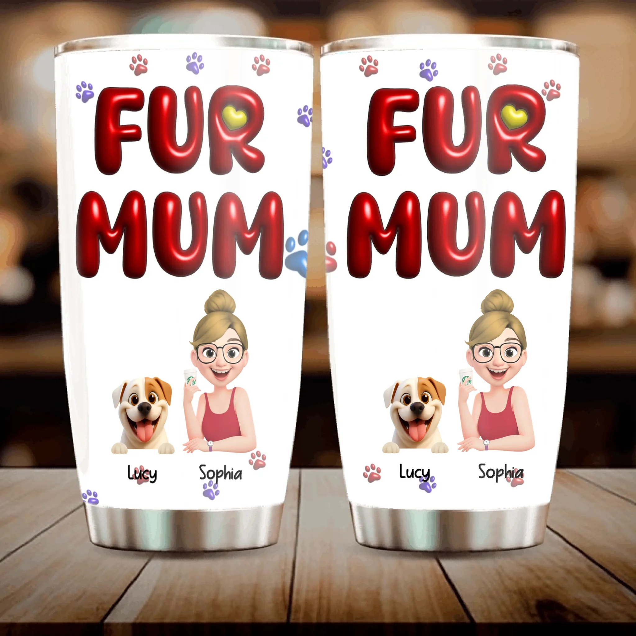Girl And Dog Tumbler - Customizable Fur Mum Design With Dog & Owner Names - 89Prints