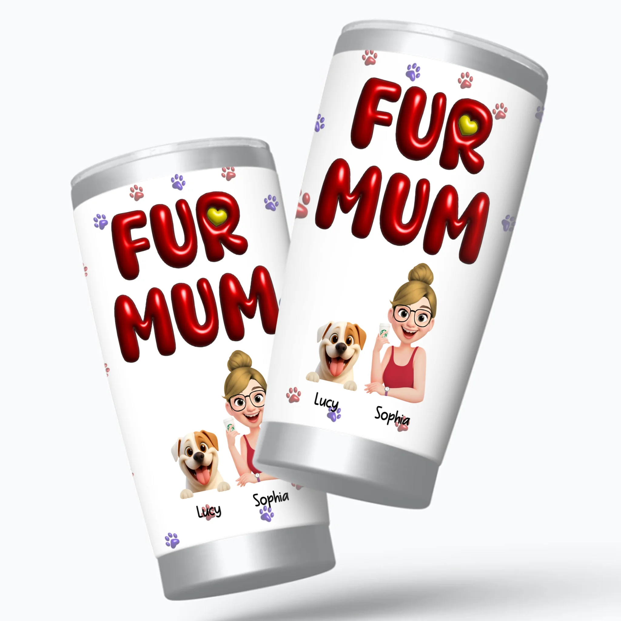 Girl And Dog Tumbler - Customizable Fur Mum Design With Dog & Owner Names - 89Prints
