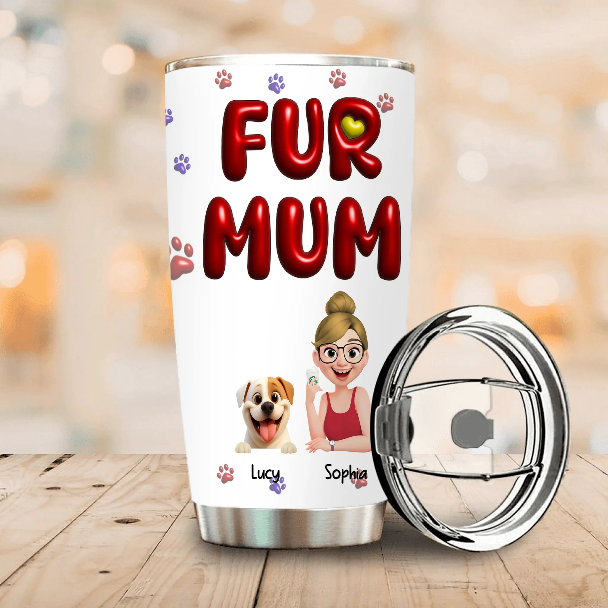 Girl And Dog Tumbler - Customizable Fur Mum Design With Dog & Owner Names - 89Prints