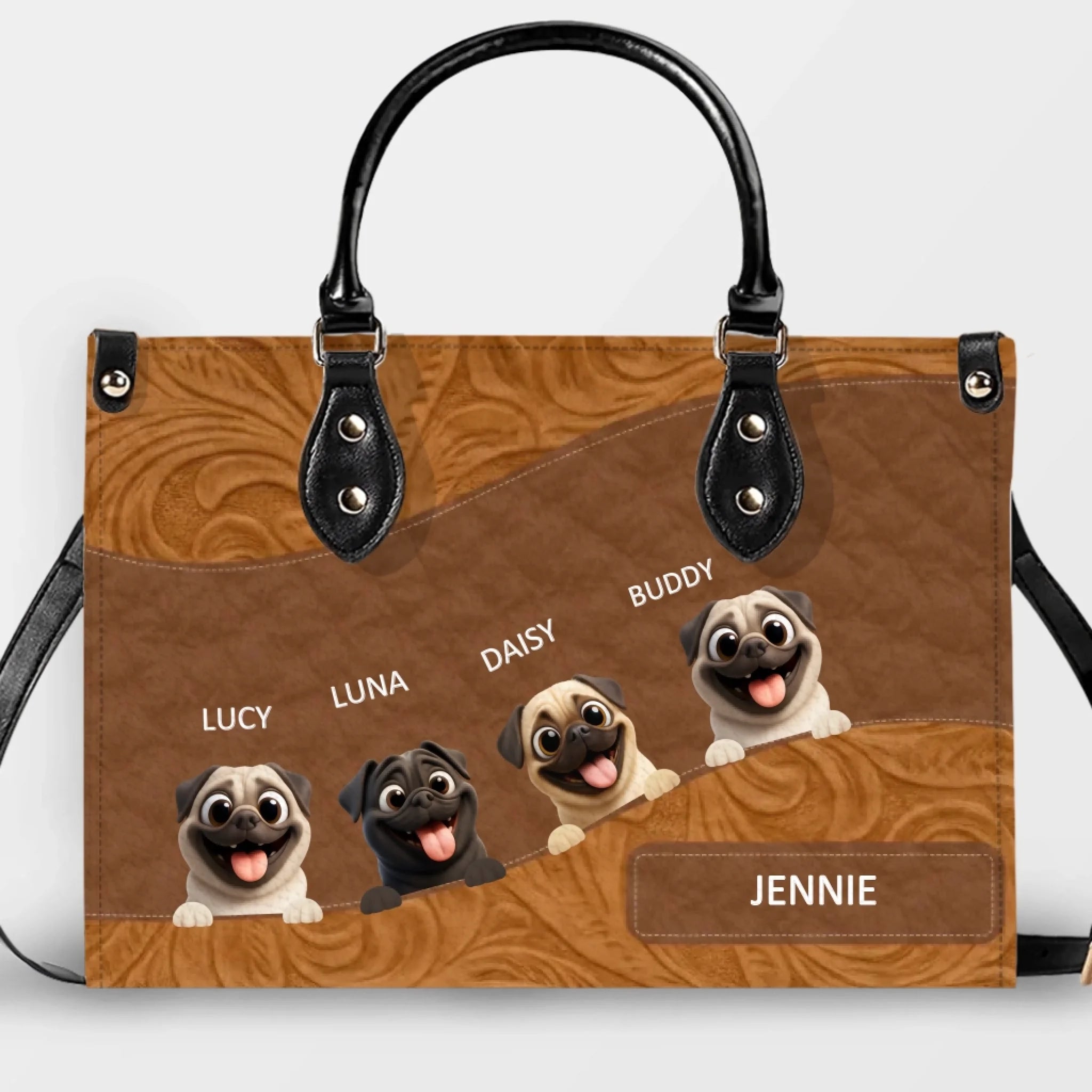 Personalized Pug Leather Handbag - Layered Carved Leather Dog Handbag - 89Prints