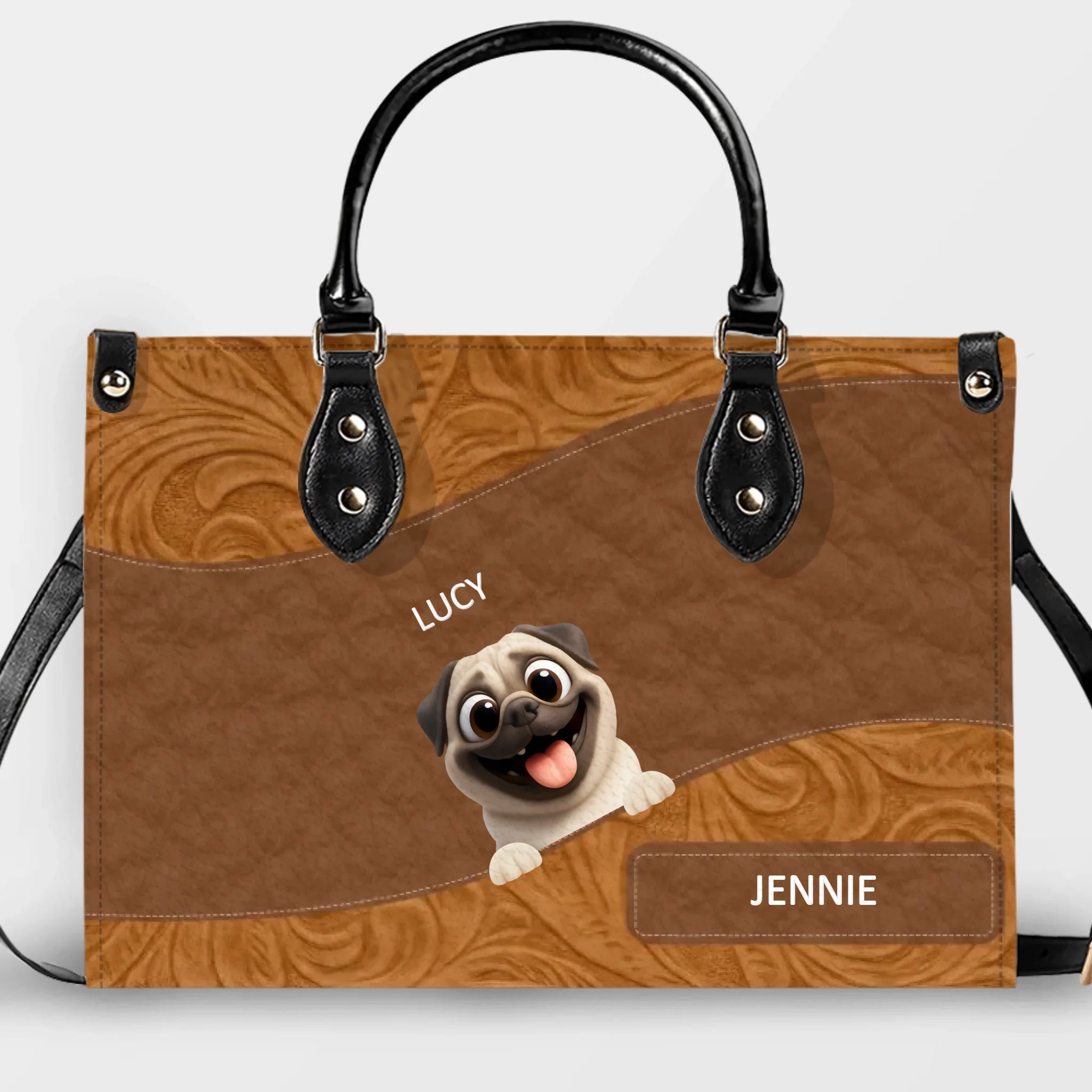 Personalized Pug Leather Handbag - Layered Carved Leather Dog Handbag - 89Prints