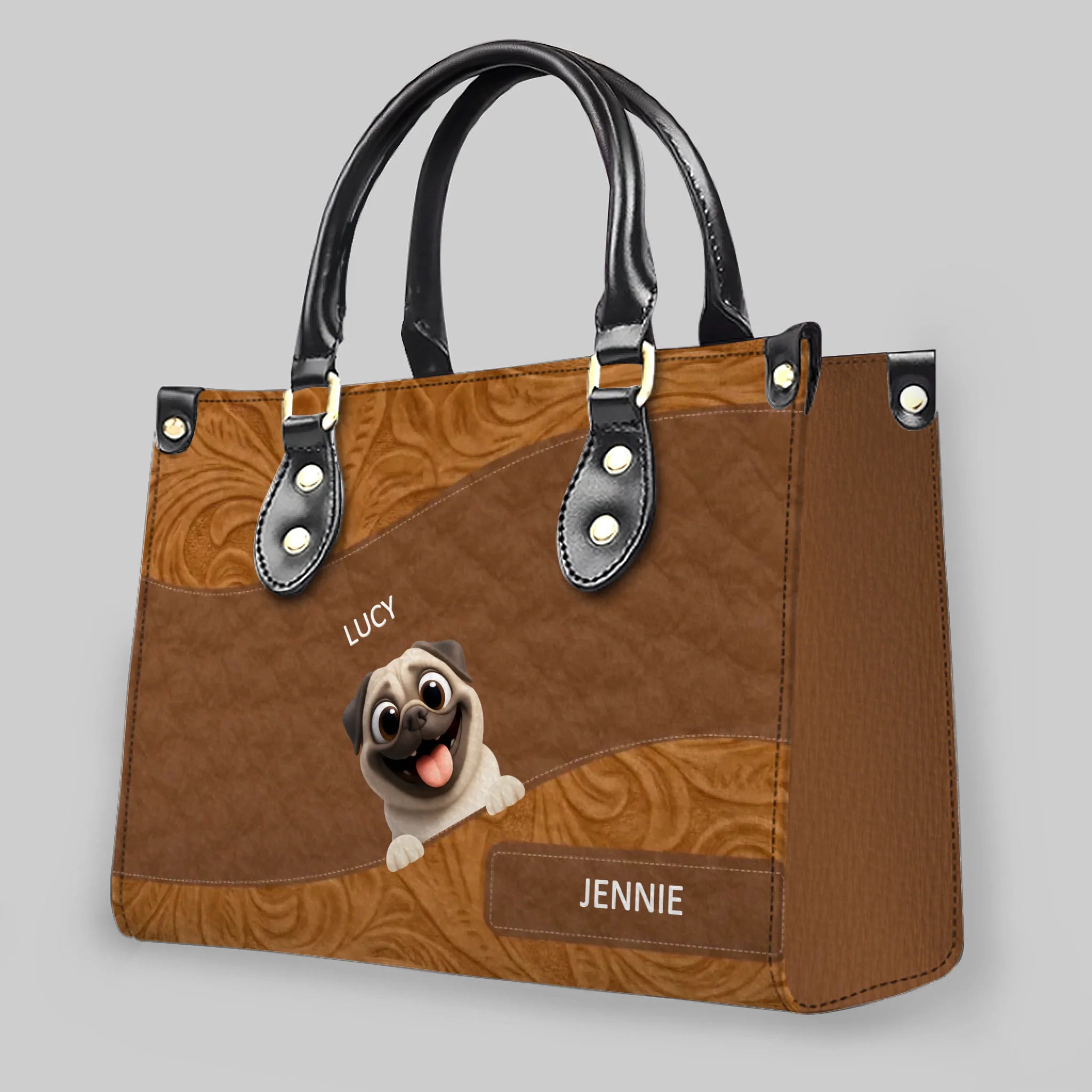 Personalized Pug Leather Handbag - Layered Carved Leather Dog Handbag - 89Prints