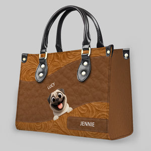 Personalized Pug Leather Handbag - Layered Carved Leather Dog Handbag - 89Prints