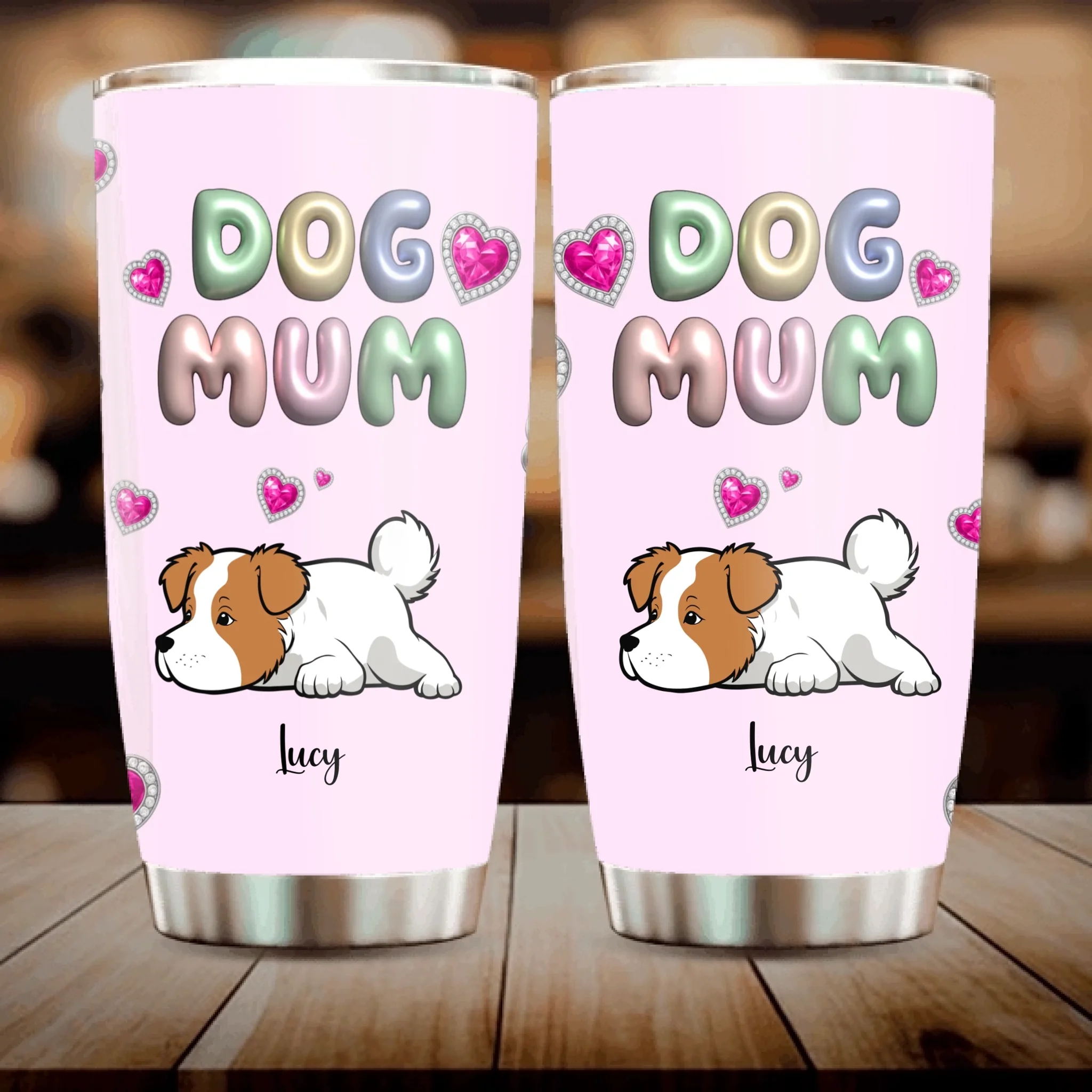 Customized Dog Mum Coffee Tumbler - Cute Sleeping Puppy With Dog Name for Dog Owners - 89Prints