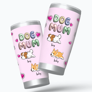 Customized Dog Mum Coffee Tumbler - Cute Sleeping Puppy With Dog Name for Dog Owners - 89Prints