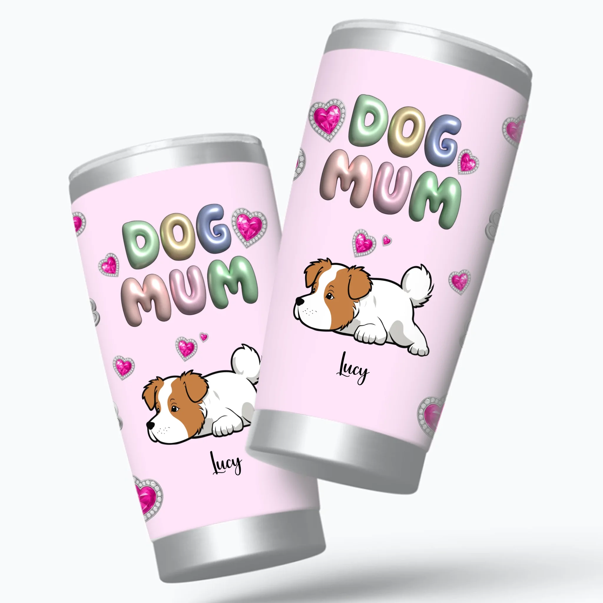 Customized Dog Mum Coffee Tumbler - Cute Sleeping Puppy With Dog Name for Dog Owners - 89Prints