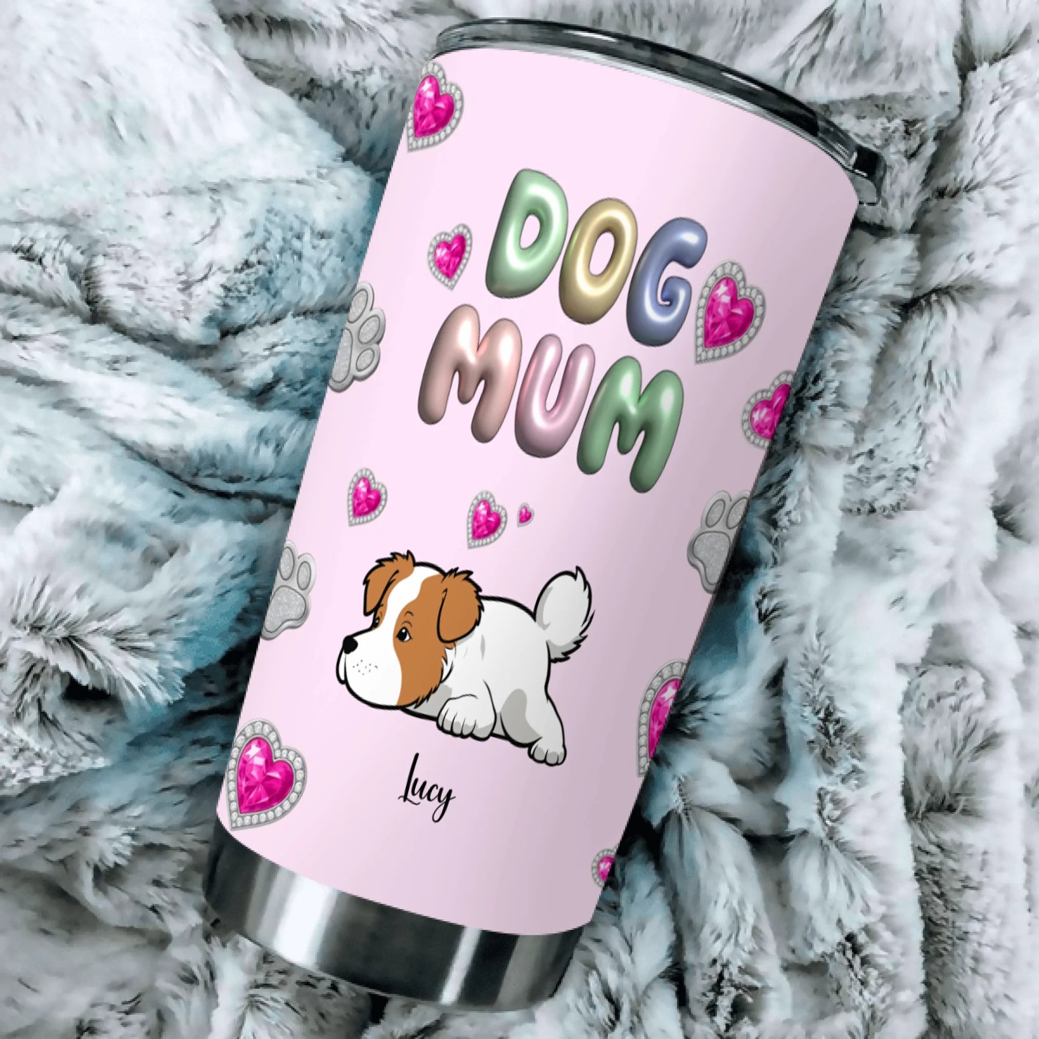 Customized Dog Mum Coffee Tumbler - Cute Sleeping Puppy With Dog Name for Dog Owners - 89Prints
