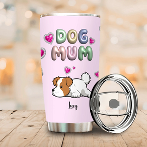 Customized Dog Mum Coffee Tumbler - Cute Sleeping Puppy With Dog Name for Dog Owners - 89Prints