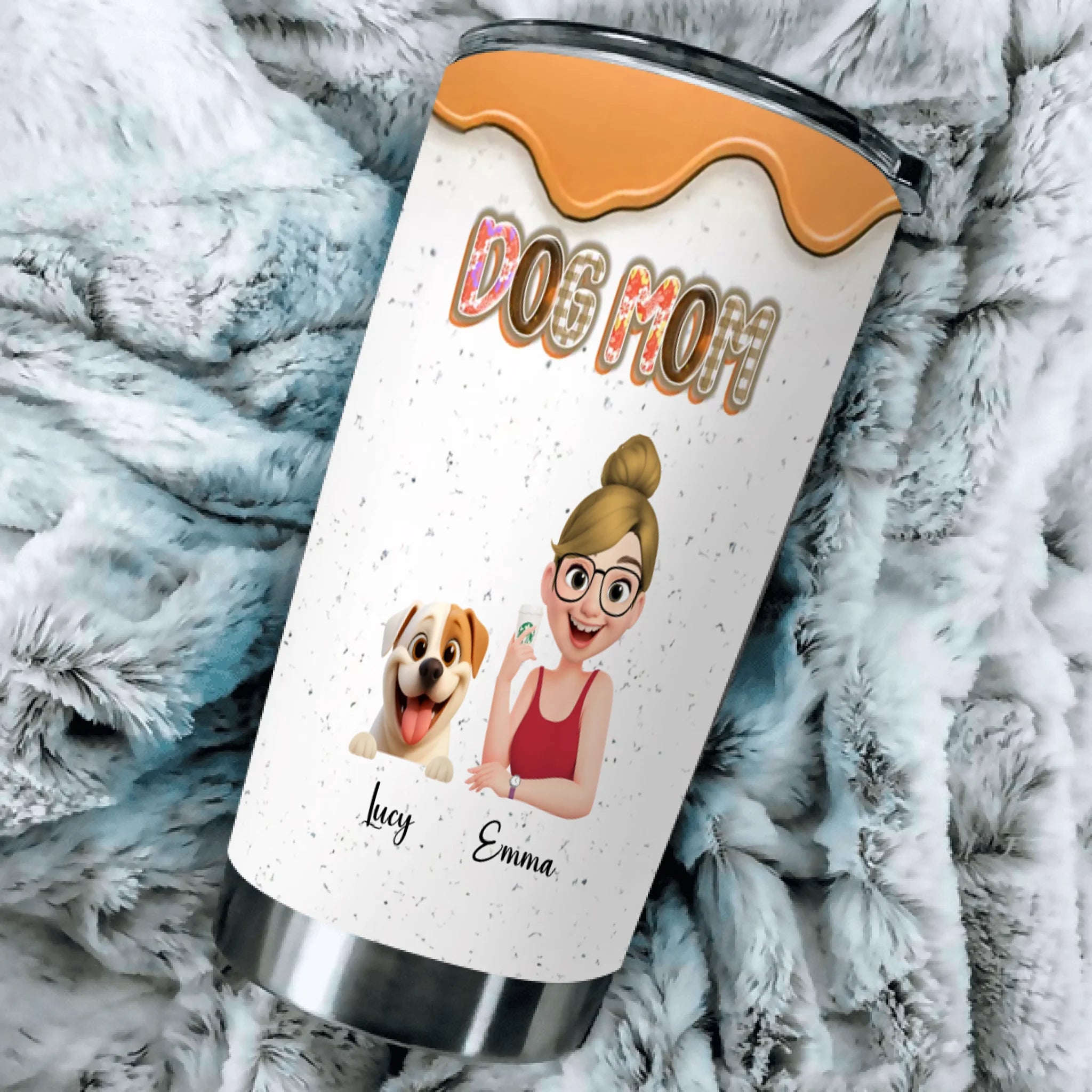 Custom Girl And Dog Tumbler - Cute Character Design With Dog And Owner Names - 89Prints
