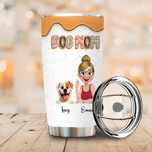 Custom Girl And Dog Tumbler - Cute Character Design With Dog And Owner Names - 89Prints