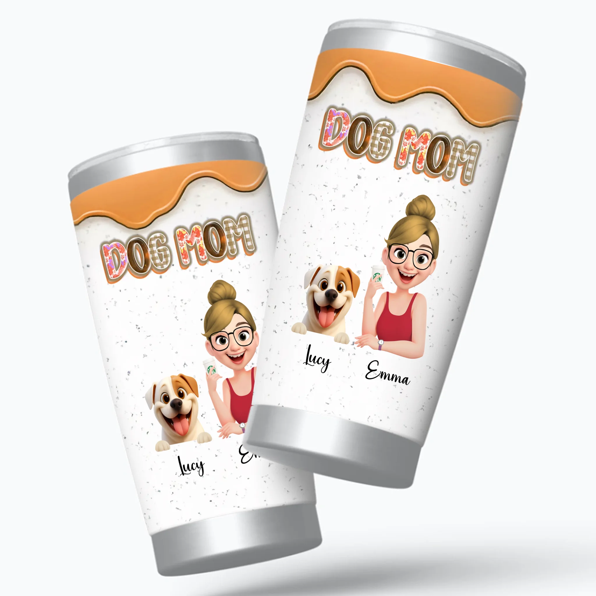 Custom Girl And Dog Tumbler - Cute Character Design With Dog And Owner Names - 89Prints