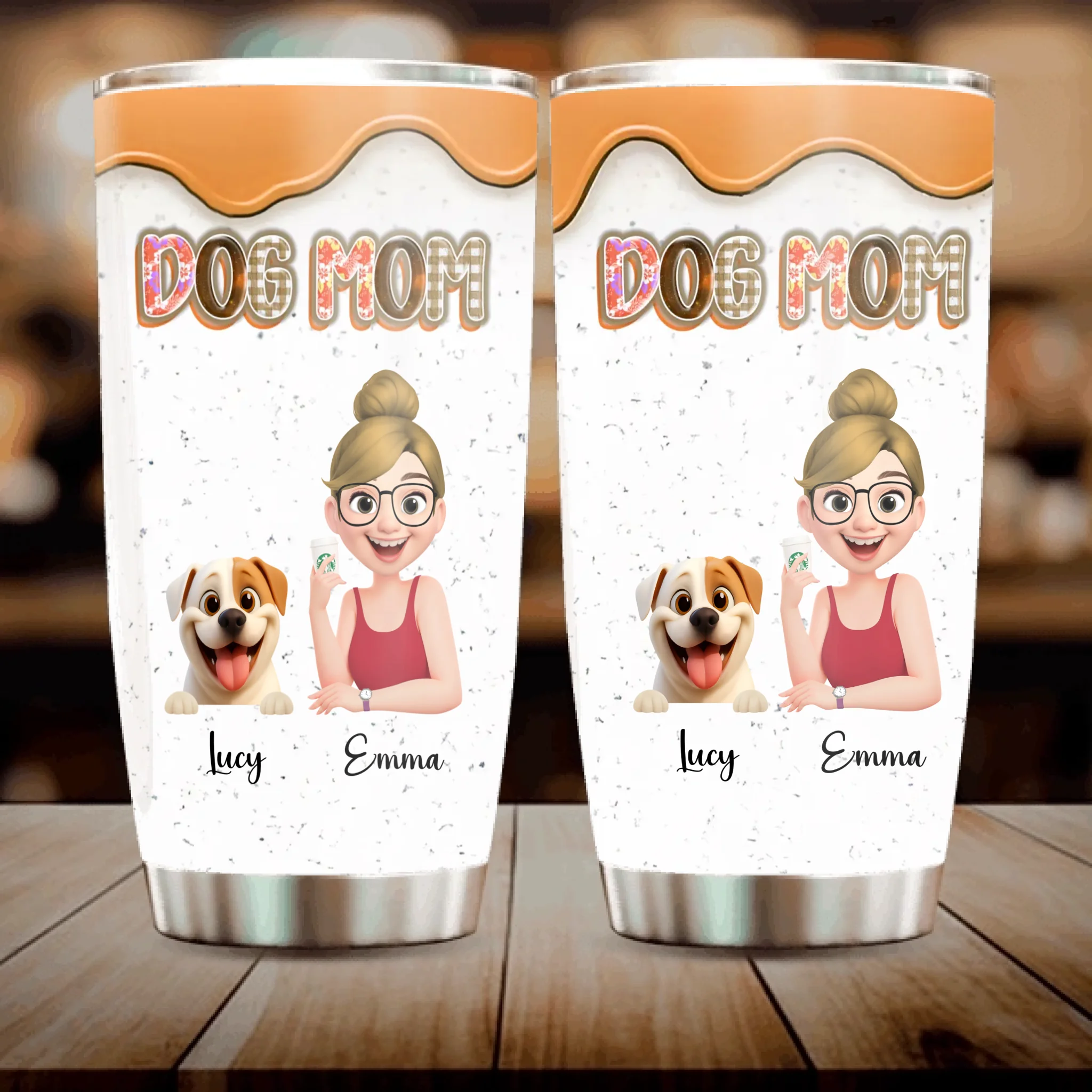 Custom Girl And Dog Tumbler - Cute Character Design With Dog And Owner Names - 89Prints