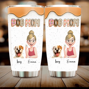 Custom Girl And Dog Tumbler - Cute Character Design With Dog And Owner Names - 89Prints