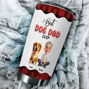 Best Dog Dad Ever Tumbler - Custom Man Dog & Name Buffalo Plaid, Gift For Dog Lovers - 89Prints