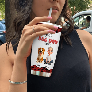Best Dog Dad Ever Tumbler - Custom Man Dog & Name Buffalo Plaid, Gift For Dog Lovers - 89Prints