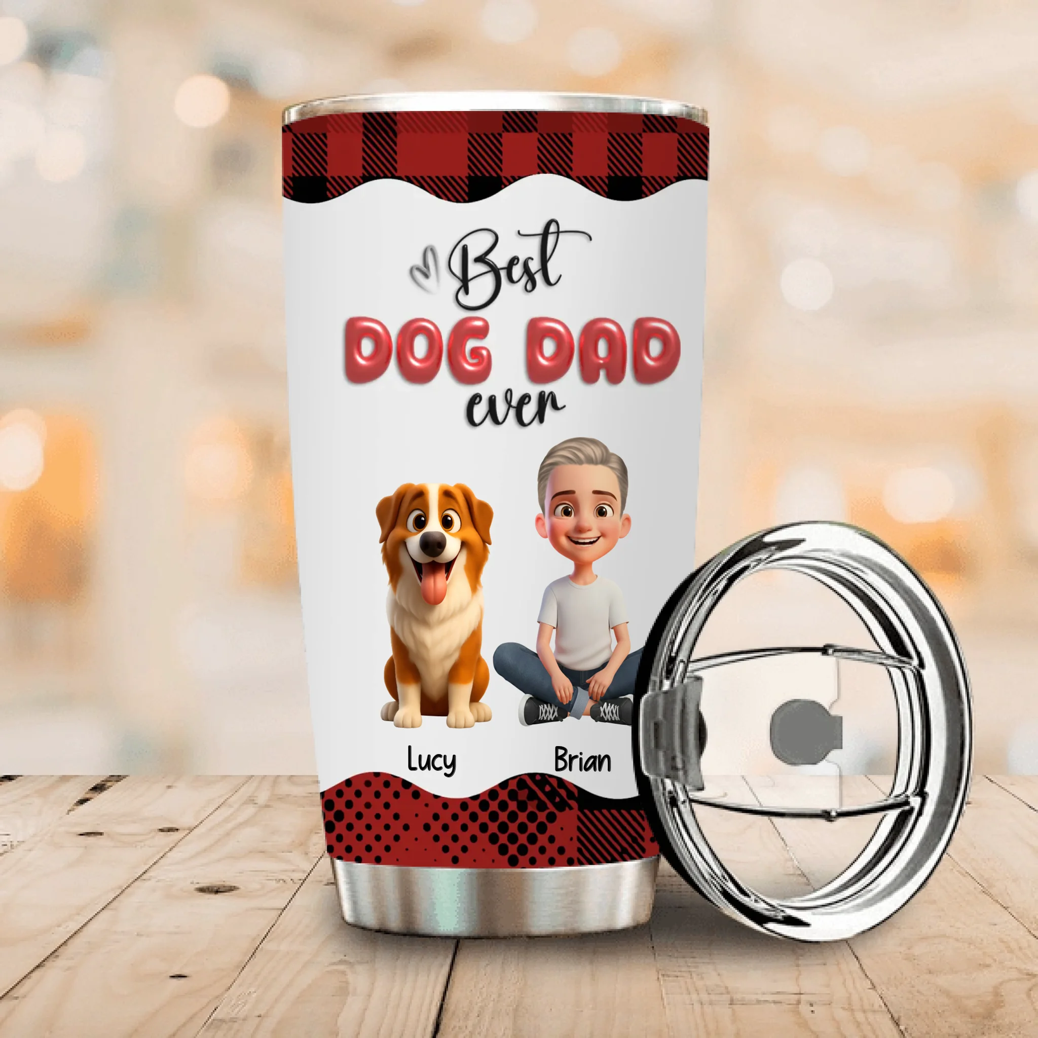 Best Dog Dad Ever Tumbler - Custom Man Dog & Name Buffalo Plaid, Gift For Dog Lovers - 89Prints