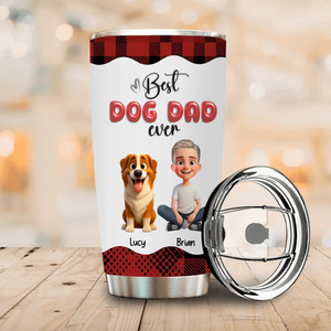 Best Dog Dad Ever Tumbler - Custom Man Dog & Name Buffalo Plaid, Gift For Dog Lovers - 89Prints