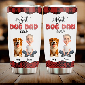 Best Dog Dad Ever Tumbler - Custom Man Dog & Name Buffalo Plaid, Gift For Dog Lovers - 89Prints