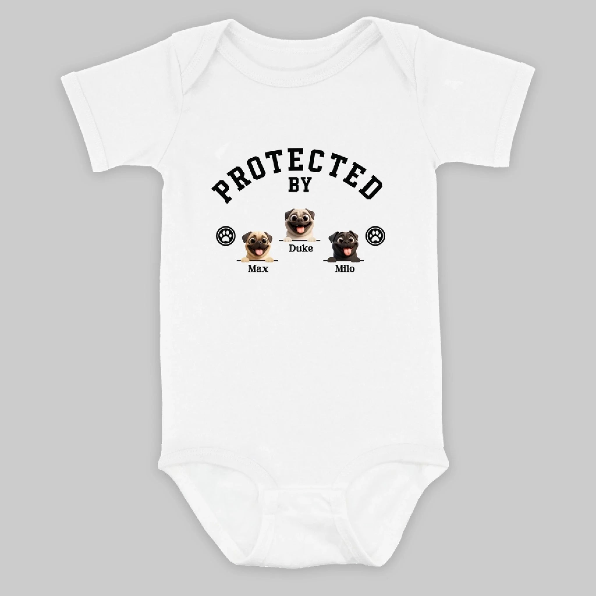 Personalized Pug Baby Onesie – Protected By Custom Dog Design | 89Prints