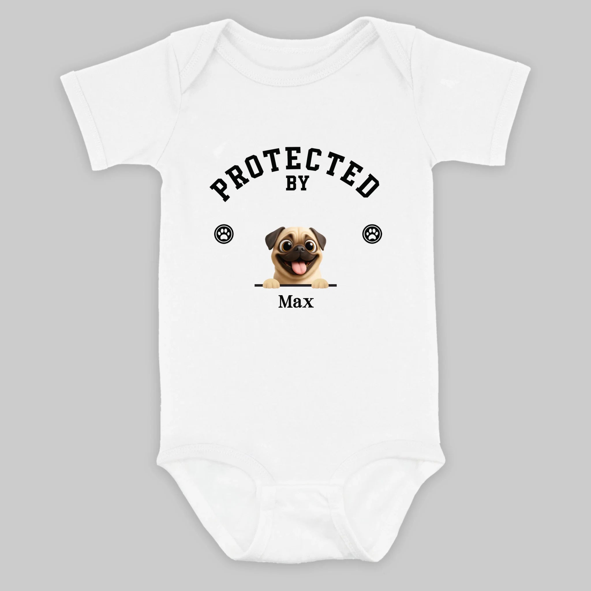 Personalized Pug Baby Onesie – Protected By Custom Dog Design | 89Prints