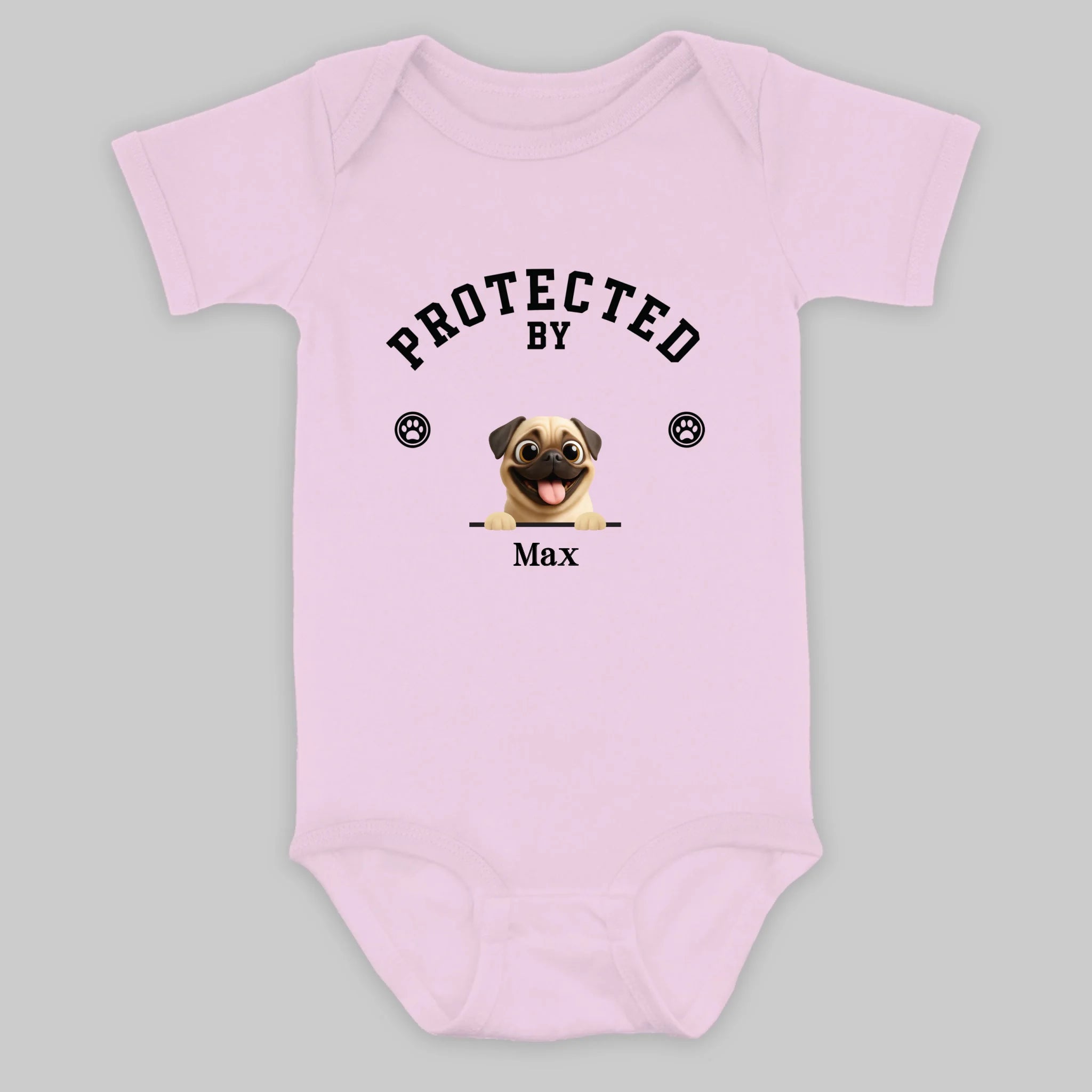 Personalized Pug Baby Onesie – Protected By Custom Dog Design | 89Prints