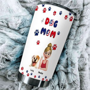 Dog Mom Tumbler 20 Oz - Custom Pet Character and Paw Print Artwork, Gifts For Dog Owners - 89Prints